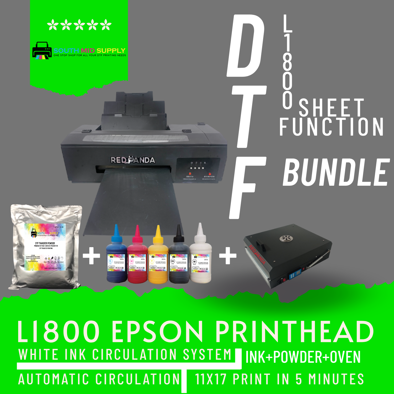 RED PANDA DTF PRINTER 11.7 With Mini Oven Bundle (sheet function)