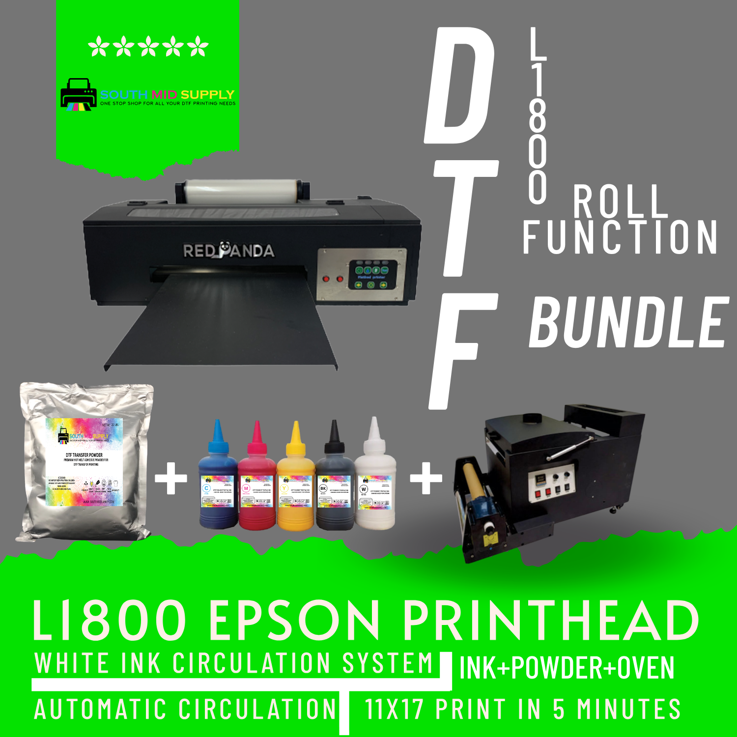 DTF Printers and supplies! DTF Film Ink and Powder all in stock ready for  quick shipping.