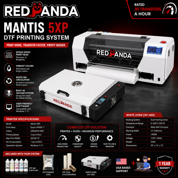 Mantis 5XP Digital DTF Printer (2025 Edition) with Integrated Cutter & Full Supply Kit
